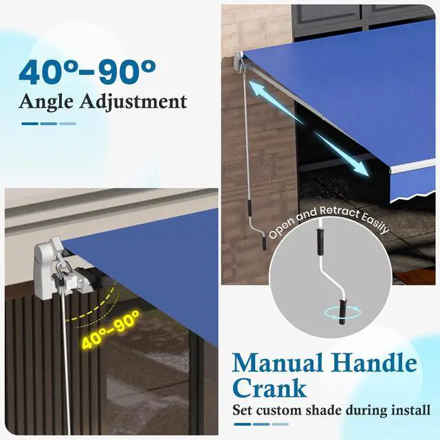 Alt view image 3 of 6 - 13.1'x8.2' Patio Awning Retractable Awning Cover Sunshade Shelter Outdoor Canopy with Crank Handle and Water-Resistant Polyester for Courtyard, Balcony, Shop, Restaurant, Cafe, Deck