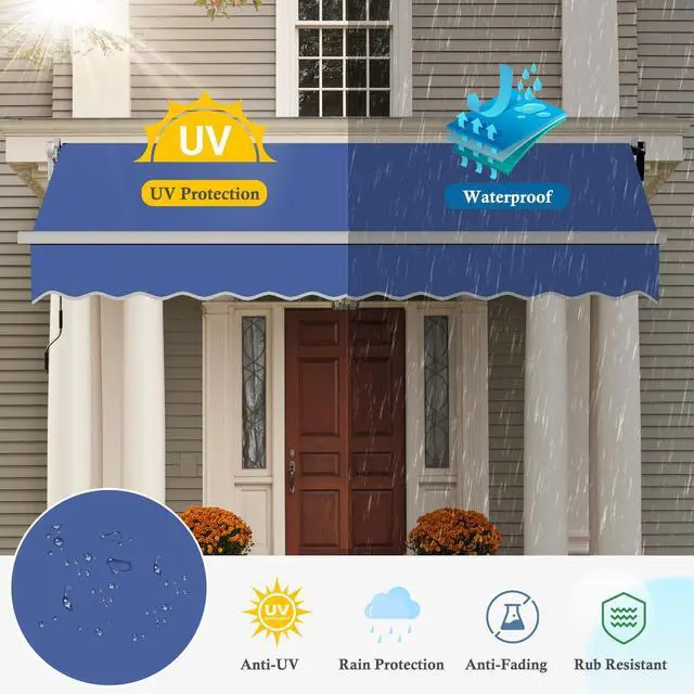 Alt view image 6 of 6 - 13.1'x8.2' Patio Awning Retractable Awning Cover Sunshade Shelter Outdoor Canopy with Crank Handle and Water-Resistant Polyester for Courtyard, Balcony, Shop, Restaurant, Cafe, Deck