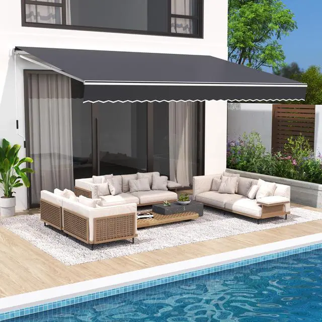 Main image of 13.1'x8.2' Patio Awning Retractable Awning Cover Sunshade Shelter Outdoor Canopy with Crank Handle and Water-Resistant Polyester for Courtyard, Balcony, Cafe, Deck (Light Grey)