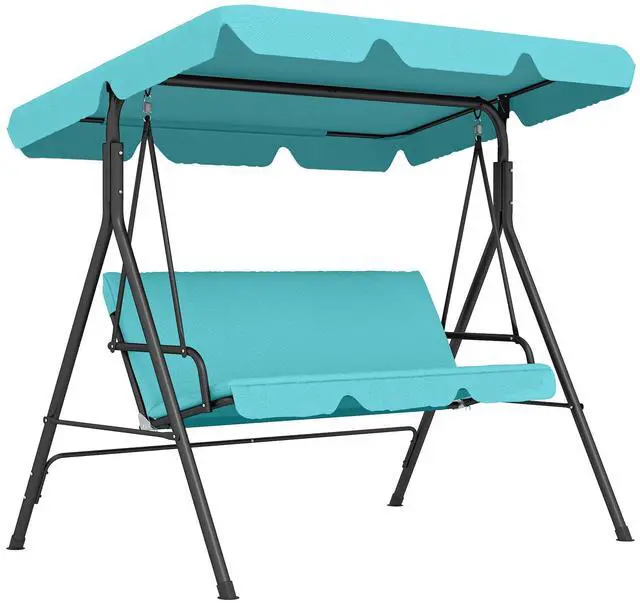 Main image of 3-Seat Outdoor Patio Swing Chair with Removable Cushion, Steel Frame Stand and Adjustable Tilt Canopy for Patio, Garden, Poolside, Balcony, Backyard, Green