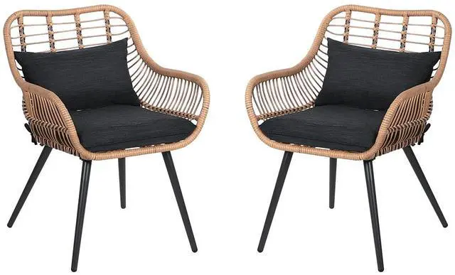 Main image of Set of 2 Patio Dining Chairs, Outdoor Wicker Seating Set with Soft Cushion for Indoor & Outdoor Use, Modern Wicker Dining Chairs for Backyard