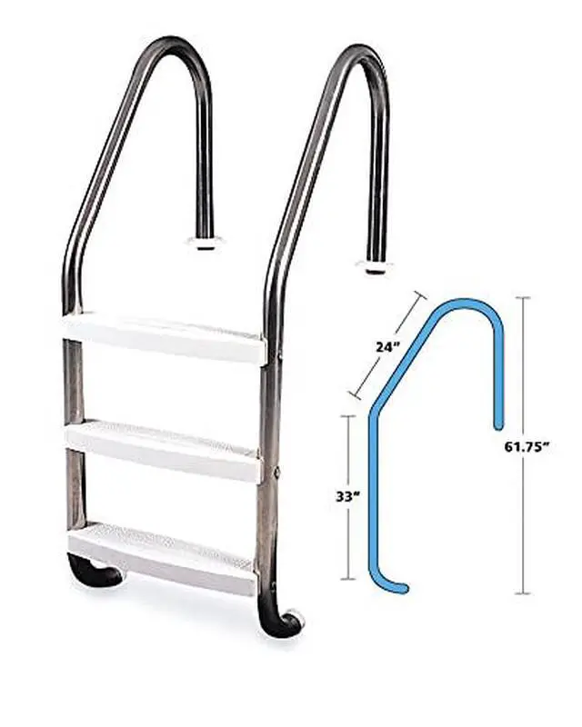 Alt view image 3 of 3 - HYDROTOOLS Stainless Steel Pool Ladder Heavy Duty Swimming Step Accessory, In-Ground, 63"