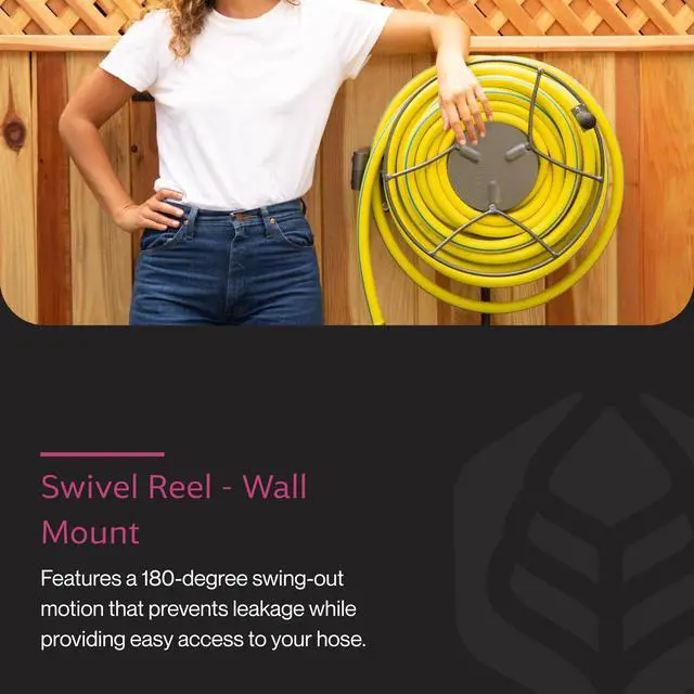 Alt view image 2 of 6 - Swivel Hose Reel Wall Mount - 180 Degree Pivot Hose Hanger - Great for Garden Storage - Heavy Duty Steel - ISRWM-180