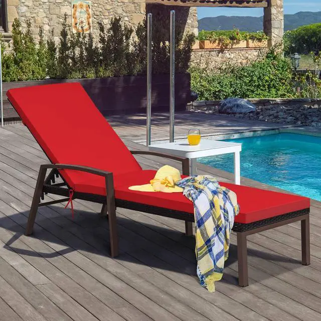 Alt view image 4 of 6 - 2 PCS Patio Rattan Chaise Lounge Chair, Outdoor Reclining Chaise with Cushion and Armrest, Wicker Sun Lounger with Adjustable Backrest for Garden, Balcony, Poolside