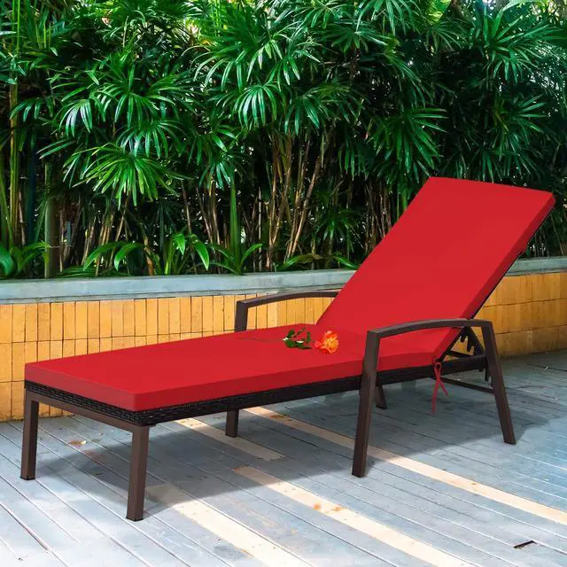 Alt view image 5 of 6 - 2 PCS Patio Rattan Chaise Lounge Chair, Outdoor Reclining Chaise with Cushion and Armrest, Wicker Sun Lounger with Adjustable Backrest for Garden, Balcony, Poolside