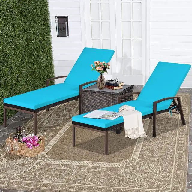 Alt view image 4 of 6 - 2 PCS Patio Rattan Chaise Lounge Chair, Outdoor Reclining Chaise with Cushion and Armrest, Wicker Sun Lounger with Adjustable Backrest for Garden, Balcony, Poolside