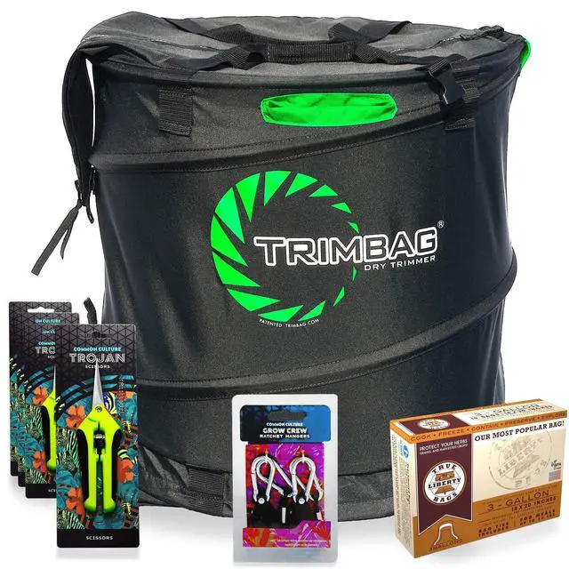 Main image of Premium Complete Dry Trimming Kit Bundle with 4 Common Culture Trimming Scissors, 1 Pair of Grow Crew Ratchet Hangers, 10 Pack of Turkey Bags and Accessories (7 Items)