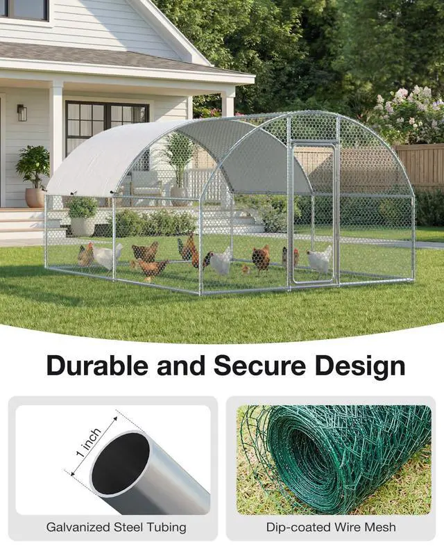 Alt view image 2 of 6 - Metal Chicken Coop Run, 13x10 Ft, Dome Roof | Rust-Resistant Galvanized Steel Tube with Wire Mesh, 420D Oxford Fabric Waterproof Cover