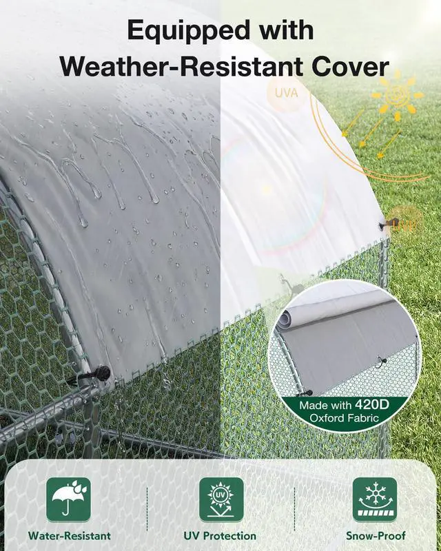 Alt view image 3 of 6 - Metal Chicken Coop Run, 13x10 Ft, Dome Roof | Rust-Resistant Galvanized Steel Tube with Wire Mesh, 420D Oxford Fabric Waterproof Cover