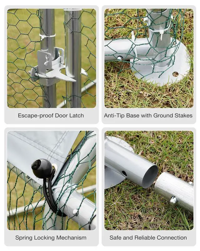 Alt view image 5 of 6 - Metal Chicken Coop Run, 13x10 Ft, Dome Roof | Rust-Resistant Galvanized Steel Tube with Wire Mesh, 420D Oxford Fabric Waterproof Cover