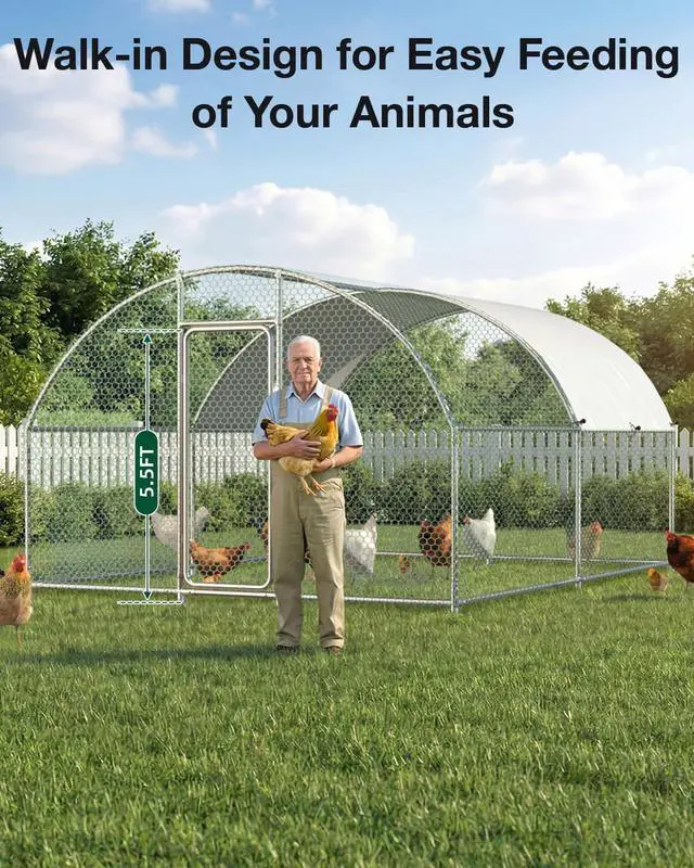 Alt view image 6 of 6 - Metal Chicken Coop Run, 13x10 Ft, Dome Roof | Rust-Resistant Galvanized Steel Tube with Wire Mesh, 420D Oxford Fabric Waterproof Cover