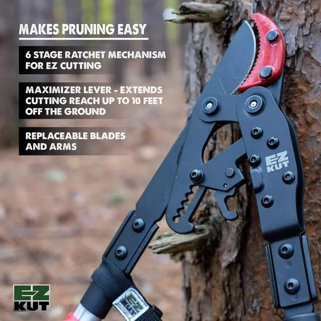 Alt view image 4 of 6 - Tree Trimming Combo Kit Includes 42" Extendable Ratcheting Lopper + Sling Pak Sheath + Bonus Replacement Blade Heavy Duty Garden Tools Set, Pruning Shears for Thick Branches (Green Pack)