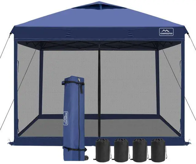Main image of 10x10 Pop-Up Canopy Tent, Waterproof Portable Shade with Screen Walls, Adjustable Instant Outdoor Shelter for Camping, Backyard, and Events, Navy Blue
