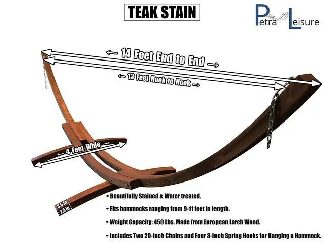Alt view image 2 of 4 - 14 Ft. Wooden Arc Hammock Stand. 450 LB Capacity. Teak Stain Finish