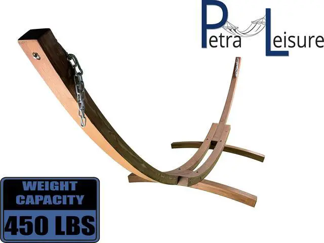 Alt view image 3 of 4 - 14 Ft. Wooden Arc Hammock Stand. 450 LB Capacity. Teak Stain Finish
