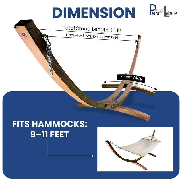 Alt view image 4 of 4 - 14 Ft. Wooden Arc Hammock Stand. 450 LB Capacity. Teak Stain Finish