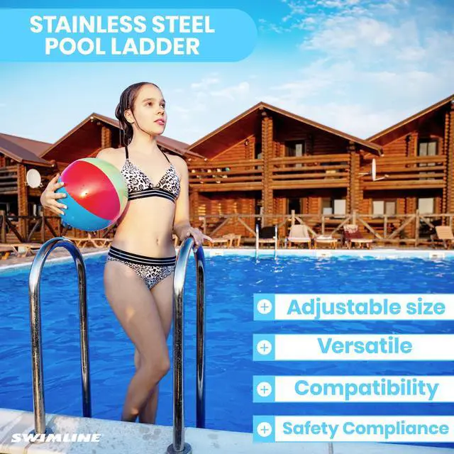 Alt view image 5 of 6 - HYDROTOOLS Stainless Steel Pool Ladder Heavy Duty Swimming Step Accessory, Above Ground, 72"