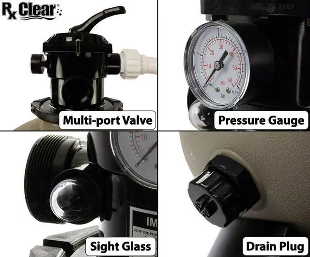 Alt view image 3 of 4 - Radiant Complete Sand Filter System | for Above Ground Swimming Pool | 1/2 HP Pump | 14 Inch Tank | 60 lb Sand Capacity | Pools up to 10,500 Gallons