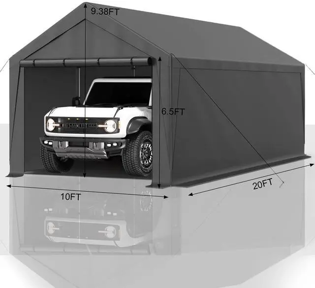 Alt view image 3 of 6 - Carport 10x20 Ft Heavy Duty Canopy Steel Canopy Storage Shed,Portable Garage Party Tent,Portable Garage with Removable Sidewalls & Doors All-Season Tarp for Carport (Grey)