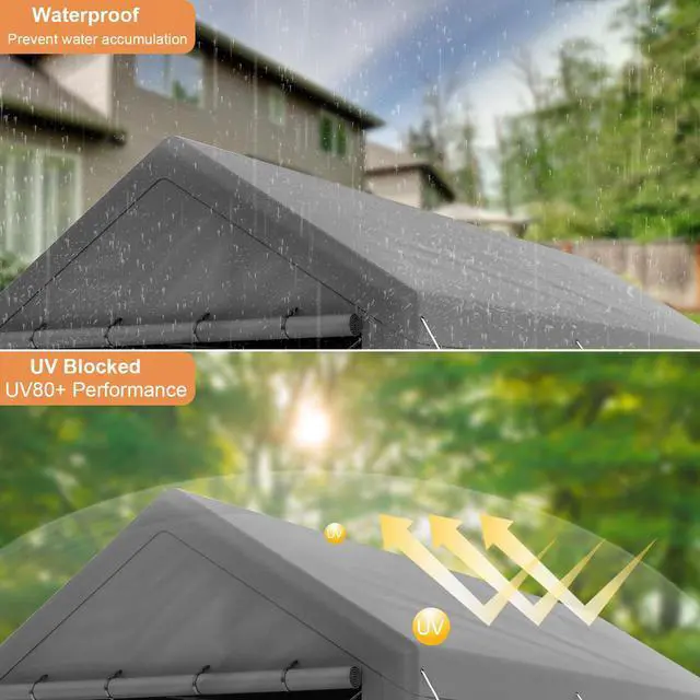 Alt view image 4 of 6 - Carport 10x20 Ft Heavy Duty Canopy Steel Canopy Storage Shed,Portable Garage Party Tent,Portable Garage with Removable Sidewalls & Doors All-Season Tarp for Carport (Grey)