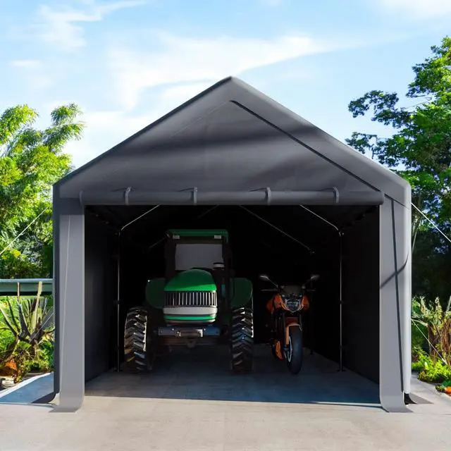 Alt view image 5 of 6 - Carport 10x20 Ft Heavy Duty Canopy Steel Canopy Storage Shed,Portable Garage Party Tent,Portable Garage with Removable Sidewalls & Doors All-Season Tarp for Carport (Grey)