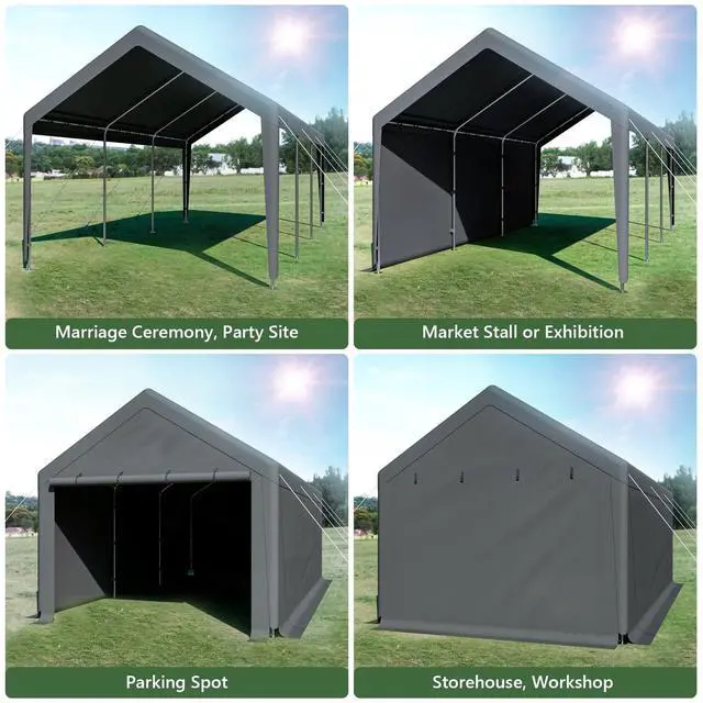Alt view image 6 of 6 - Carport 10x20 Ft Heavy Duty Canopy Steel Canopy Storage Shed,Portable Garage Party Tent,Portable Garage with Removable Sidewalls & Doors All-Season Tarp for Carport (Grey)