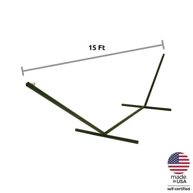 Alt view image 2 of 3 - 15 ft. Tri-Beam Steel Hammock Stand with Right Connection Design and Cape Shield Powder Coating, 600 LB Weight Capacity, Handcrafted in The USA - Green