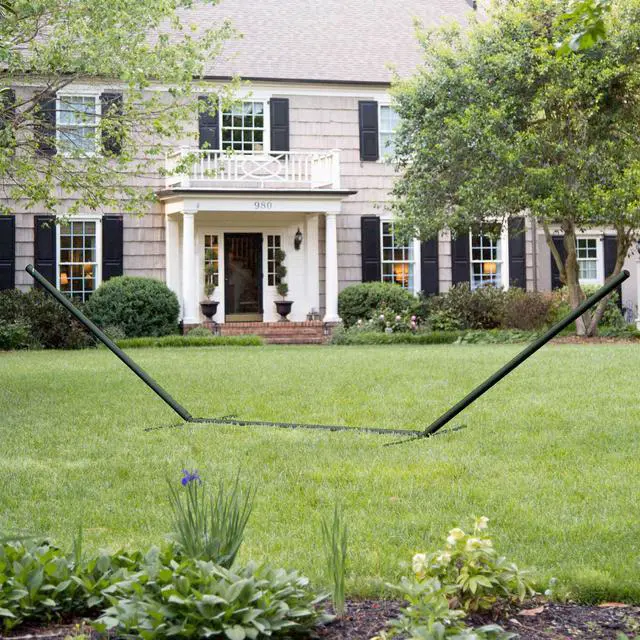 Alt view image 3 of 3 - 15 ft. Tri-Beam Steel Hammock Stand with Right Connection Design and Cape Shield Powder Coating, 600 LB Weight Capacity, Handcrafted in The USA - Green