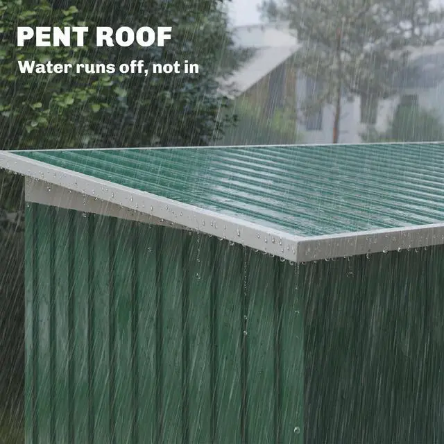 Alt view image 6 of 6 - 9' x 4' Outdoor Storage Shed, Metal Garden Tool House with Sloping Roof and Lockable Door for Backyard, Bike, Patio, Garage, Lawn, Green