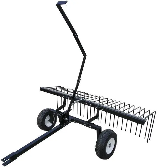 Main image of Pine Straw Rake, Steel Lawn Sweeper with 24 Spring Tines, 60-Inch - Leaf Collector Attachment with Pin Hitch for ATV, UTV or Utility Tractor