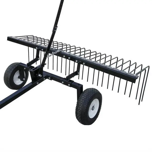 Alt view image 2 of 6 - Pine Straw Rake, Steel Lawn Sweeper with 24 Spring Tines, 60-Inch - Leaf Collector Attachment with Pin Hitch for ATV, UTV or Utility Tractor