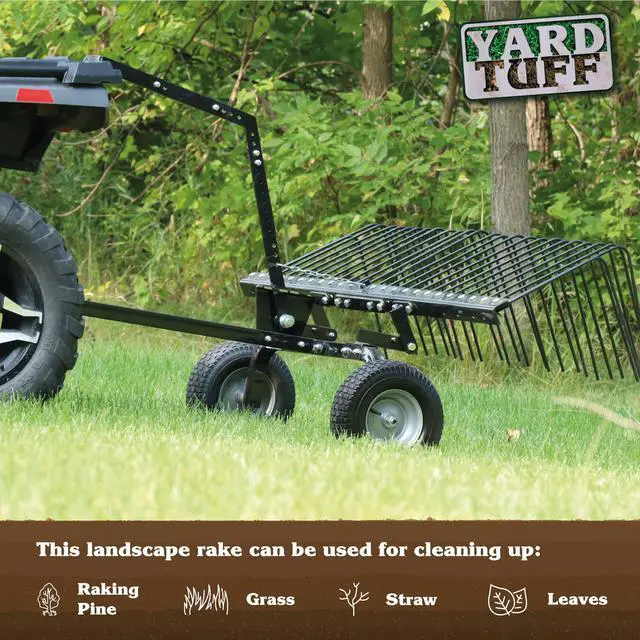 Alt view image 5 of 6 - Pine Straw Rake, Steel Lawn Sweeper with 24 Spring Tines, 60-Inch - Leaf Collector Attachment with Pin Hitch for ATV, UTV or Utility Tractor