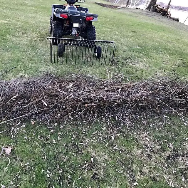 Alt view image 6 of 6 - Pine Straw Rake, Steel Lawn Sweeper with 24 Spring Tines, 60-Inch - Leaf Collector Attachment with Pin Hitch for ATV, UTV or Utility Tractor