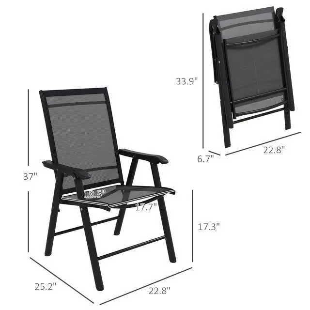 Alt view image 3 of 6 - Set of 4 Patio Folding Chairs, Stackable Outdoor Sling Patio Dining Chairs with Armrests for Lawn, Camping, Dining, Beach, Metal Frame, No Assembly, Black