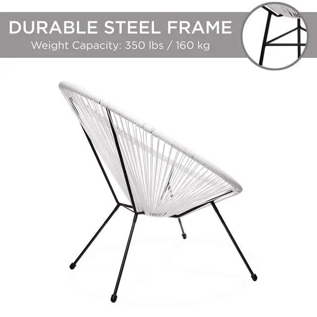 Alt view image 6 of 6 - 3-Piece Outdoor Acapulco All-Weather Patio Conversation Bistro Set w/Plastic Rope, Glass Top Table and 2 Chairs - White