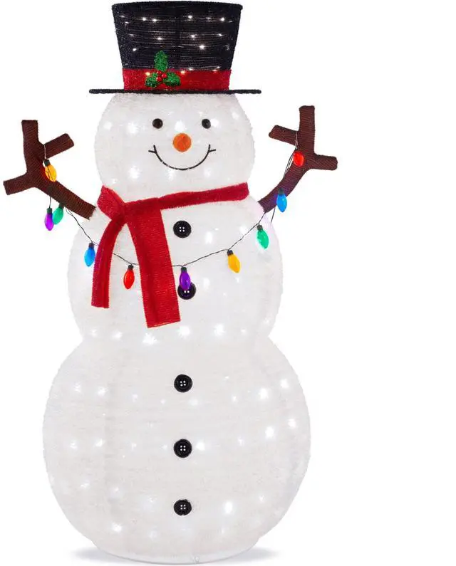 Main image of 8ft Lighted Pop-Up Snowman, Large White Outdoor Christmas Holiday Decoration w/ 350 LED Lights, Hat, Scarf, Multicolored Lights