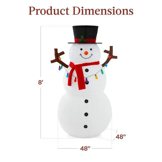 Alt view image 2 of 6 - 8ft Lighted Pop-Up Snowman, Large White Outdoor Christmas Holiday Decoration w/ 350 LED Lights, Hat, Scarf, Multicolored Lights