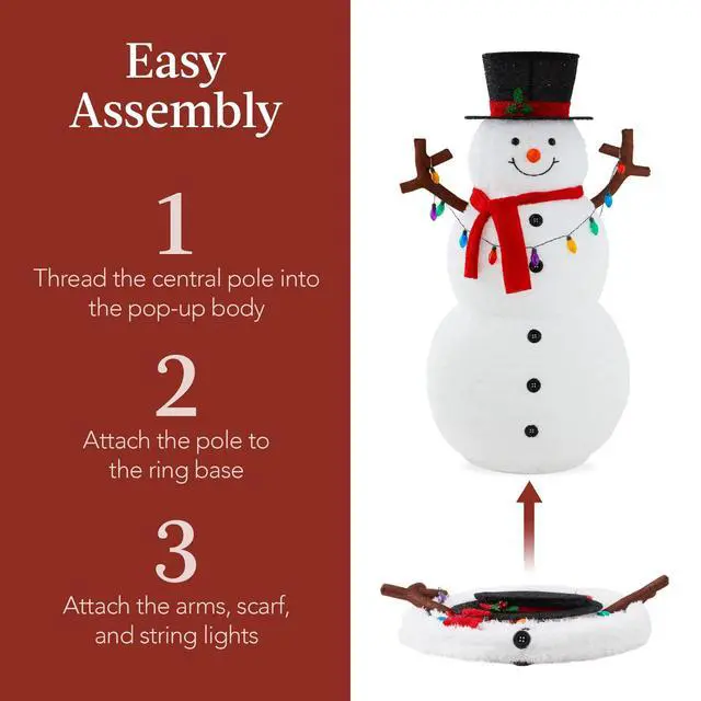 Alt view image 5 of 6 - 8ft Lighted Pop-Up Snowman, Large White Outdoor Christmas Holiday Decoration w/ 350 LED Lights, Hat, Scarf, Multicolored Lights
