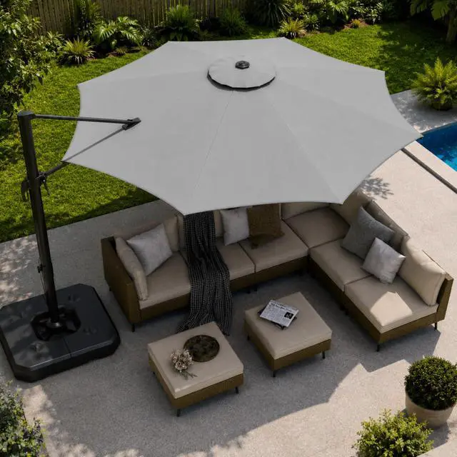 Main image of Patio Umbrella Outdoor,10 Feet Cantilever Umbrella Aluminum Offset Umbrella with 360-degree Rotation for Backyard, Pool, Lawn, Deck (Round, Gray)