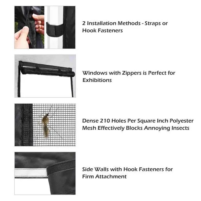 Alt view image 6 of 6 - Pop Up Canopy Half Mesh Sidewall with Windows for 10x15 ft Outdoor Camping Fishing Tent Mesh Enclosures,4pcs Screened Wall Only