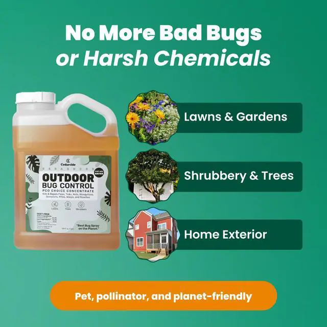 Alt view image 2 of 6 - Outdoor Bug Control | Kills & Repels Mosquitoes, Ticks, Fleas, Mites & More with Natural Essential Oils | Family & Pet-Safe | PCO Choice | Lemongrass Gallon with Sprayer