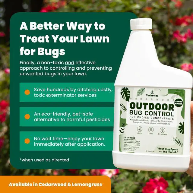 Alt view image 6 of 6 - Outdoor Bug Control | Kills & Repels Mosquitoes, Ticks, Fleas, Mites & More with Natural Essential Oils | Family & Pet-Safe | PCO Choice | Lemongrass Gallon with Sprayer