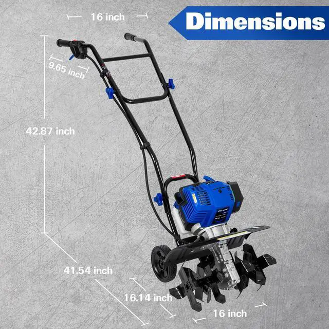 Alt view image 5 of 6 - 46cc 4-Cycle 1.9HP Gas Powered Tiller Cultivator - 16" Heavy-Duty Steel Tines Rototiller, Adjustable Wheels & Cushioned Handle Grips for Plowing, Tilling, Weeding in Garden, Farm