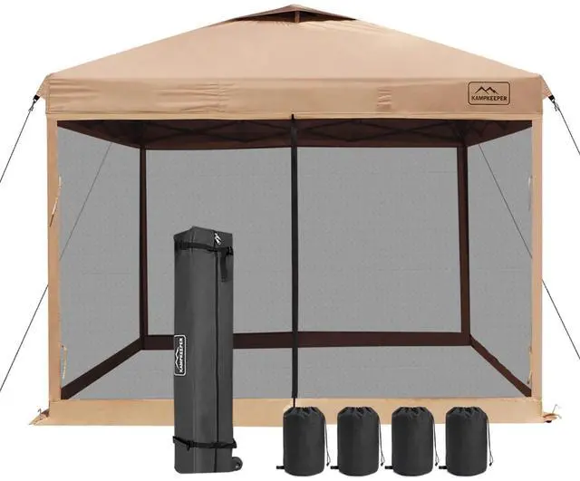 Main image of 10x10 Pop-Up Canopy Tent, Waterproof Portable Shade with Screen Walls, Adjustable Instant Outdoor Shelter for Camping, Backyard, and Events, Khaki