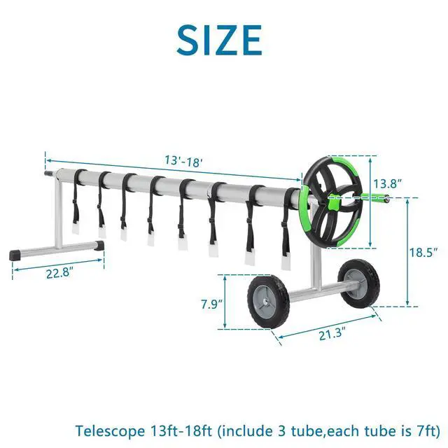 Alt view image 2 of 6 - Outvita Pool Cover Reel 18 FT Solar Cover Reels Set for Inground Outdoor Swimming Pools, Aluminum Solar Above Ground Pool Cover Roller Blanket Reel, Black & Green