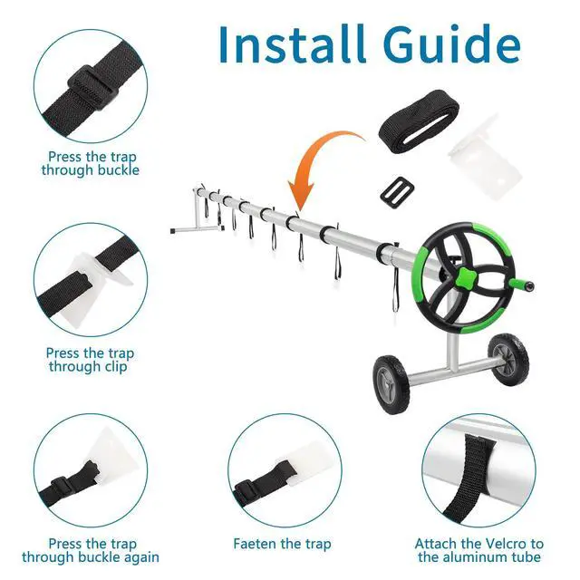 Alt view image 3 of 6 - Outvita Pool Cover Reel 18 FT Solar Cover Reels Set for Inground Outdoor Swimming Pools, Aluminum Solar Above Ground Pool Cover Roller Blanket Reel, Black & Green