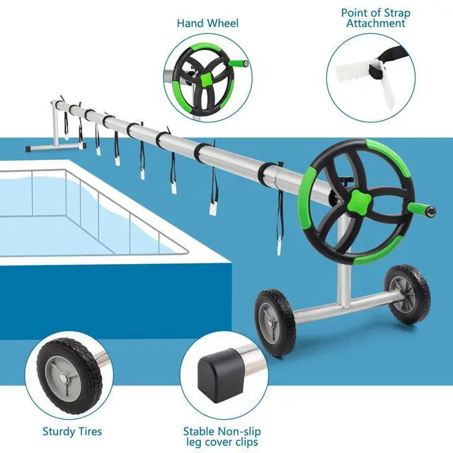 Alt view image 4 of 6 - Outvita Pool Cover Reel 18 FT Solar Cover Reels Set for Inground Outdoor Swimming Pools, Aluminum Solar Above Ground Pool Cover Roller Blanket Reel, Black & Green