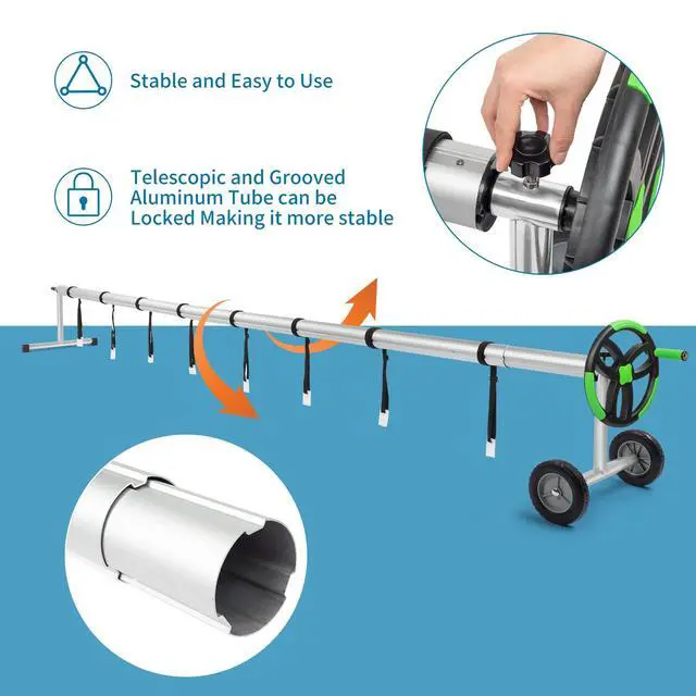 Alt view image 5 of 6 - Outvita Pool Cover Reel 18 FT Solar Cover Reels Set for Inground Outdoor Swimming Pools, Aluminum Solar Above Ground Pool Cover Roller Blanket Reel, Black & Green
