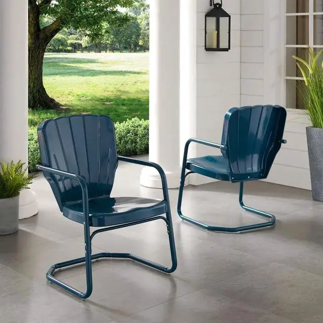 Alt view image 2 of 6 - Ridgeland 2-Piece Outdoor Chair Set, Retro Metal Patio Chairs for Dining, Porch, Deck, Navy