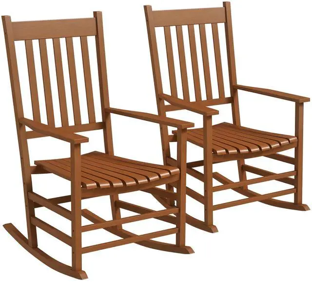 Main image of Outdoor Rocking Chair Set of 2, Patio Rocking Chair with Smooth Curves, High Density Wooden Rockers for Lawn Garden Porch, Supports Up to 350lbs, Teak